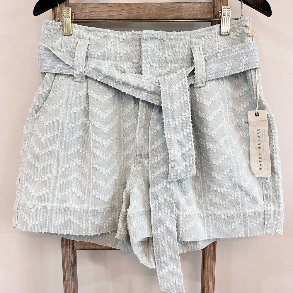 Happy Nature Kate Hudson High Waist Texture Chevron Button Fly Short NWT…